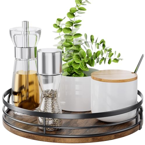 LAMU Lazy Susan Drehteller-Organizer für Schrank, rund, Holz, Lazy Susan für Tischplatte, Arbeitsplatte, Küche, Speisekammer, Gewürze, Badezimmer, Waschtisch, Dekoration, 22,9cm