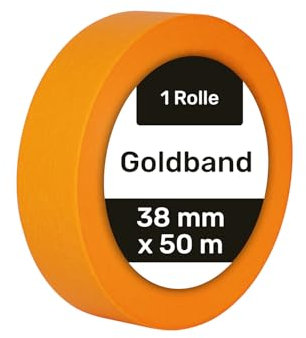 SILISTO Goldband 38mm x 50m - 1 Rolle - Malerkrepp, Kreppband, Malerband, Abdeckband, Malertape - Haftet auf Holz, Putz, Tapete, Vlies & Metall