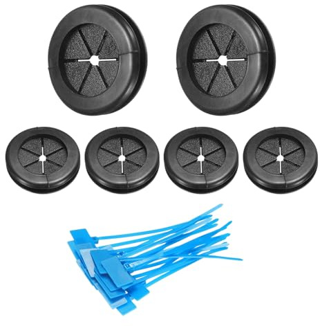 sourcing map 6Pcs 27/32(21mm) ID, 1 (25mm) Drill Hole, Double Sided Grommets Round Firewall Hole Plug with Marker Cable Ties for Home Office Cable Wire Protection, Black
