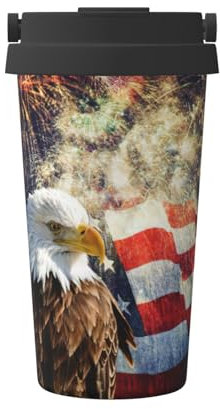 ENGhjes Amerikanische Flagge, Feueradler, lässiger Reise-Kaffeebecher für heißen und kalten Kaffee, Edelstahlbecher für Zuhause, Büro, Reisen