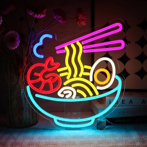 OYCGZV Ramen Neonskylt Färgrik Led Neonskylt Vägg Nudlar Neonskylt USB Nudlar Led Skylt för Restaurang Ramen-butik Kök Snackbar Hemma Matrum Brunchfest Hembutik Presenter