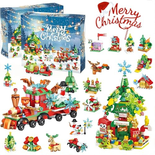 Calendario Avvento 2025 Bambini, 699 Pezzi 24 in 2 Calendario dell'Avvento Puzzle di Costruzioni Giocattoli Treni Albero di Natale, Calendario di Natale Regalo per Bambini 5 6 7 8 9 10 Anni