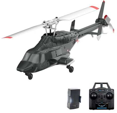 ExPrismarx Hélicoptère RC, 1:53 A61 Air-wolf 2,4G 4CH Monorotor Flybarless Mini Modèle d'Hélicoptère RC avec Maintien d'Altitude par Flux Optique, Cadeau pour Adultes Débutants (Version RTF/Noir et