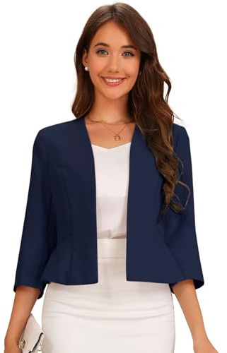 Allegra K Femme Blazer Court Col sans Revers Peplum Taille Haute