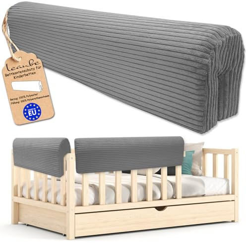 Leanbe Bettkantenschutz für Kinderbetten Kissen für bettumrandung Rausfallschutz Abdeckung Kantenschutz für Babybett (GRAU Cord, 60cm)