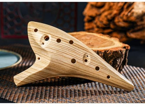 Kivivaka 12-Loch-Okarina-Eisriss-Instrument aus Harz, mit Tragetasche, Umhängeband und Musikheft für Anfänger, Alt-C-Ton, Hellbraun