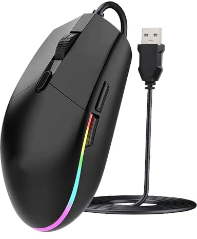 Wired Mouse LED RGB Backlit Mouse with 1.5m USB Cable Mice Wired 1PC | Optical Computer Games With 2400DPI 6 Buttons Silent Ergonomic Portable Computer Laptop Corded Mice for All USB Devices Black