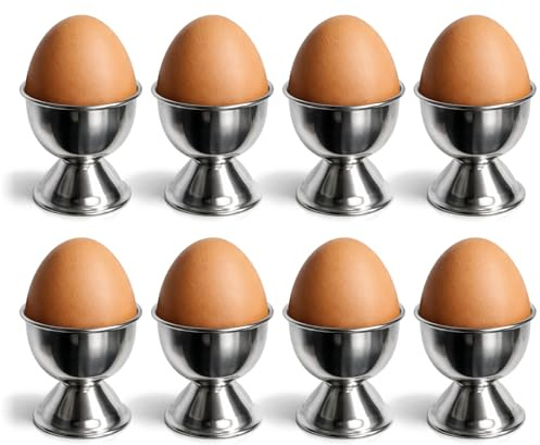 com-four® 8x äggkoppar i rostfritt stål, eleganta ägghållare med metallisk look, modernt tidlöst frukostset för hem hotell eller restaurang (silverfärgade - 8 stycken)