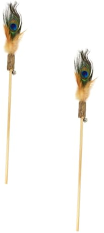 HOODANCOS Jouets Interactifs et Plumage de Paon Tiges en Bois Lot de 2 pour Chats pour Stimuler et Divertir Votre Chat Jouets D'intérieur