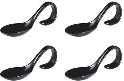 Amuse-Gueule Porzellanlöffel Schwarz, 4er-Set, 14 cm - Servierlöffel für Vorspeisen, Fingerfood & Desserts