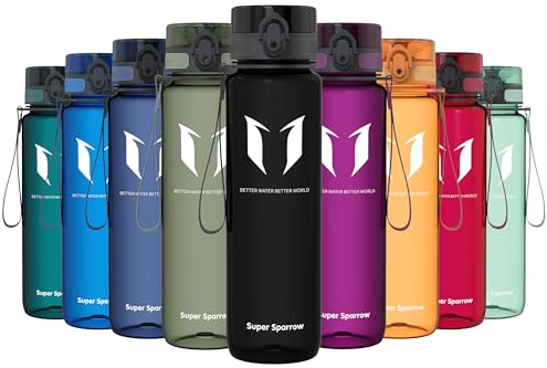 Sparrow Trinkflasche 500ml/750ml/1L - BPA-frei Tritan Wasserflasche 1-Klick | Sportflasche, Auslaufsicher, Leicht, Spülmaschinenfest, Flip Top Flaschen, Sport, Schule, Fitness, Gym, Büro, Reisen, Fahrrad