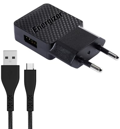Energizer - Chargeur Secteur pour Smartphone et Tablette - 5W - 1 Port USB-A - Prise EU. Cable Micro-USB Inclus- Garantie A Vie