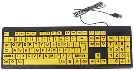 chenpaif Teclado, Letra Grande Negra, botón Amarillo Teclado con Cable USB para Personas Mayores y de Baja visión