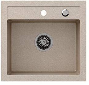VBChome Fregadero de Granito 50x47 cm Beis Reversible con Sifón para Mueble de 50 cm Instalación Empotrable