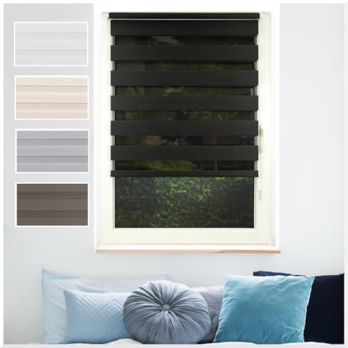 ondeco® Doppelrollo Klemmfix ohne Bohren Blickdicht Anthrazit 120x160 cm