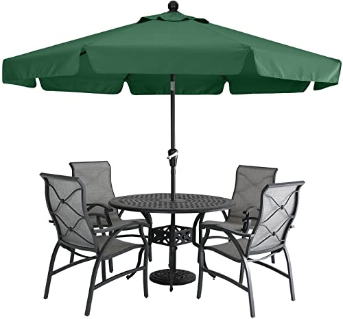 MasterCanopy 270 cm Sonnenschirm neigungsverstellbar, mit schönem Volant, 8 Rippen und Kurbel, für Patio, Garten, Terrasse, Markt, Dunkelgrün