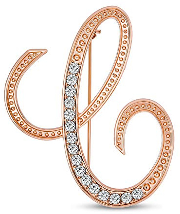 Bling Jewelry Große Aussage ABC Pave Kristall Cursiv Skript Monogramm Buchstaben Alphabet Schal Initiale Brosche Pin für Teenager Rosa Gelbgold versilbert, Crystal, Andere