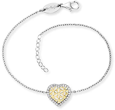 Engelsrufer Armband aus Sterlingsilber mit Herz-Anhänger Lebensblume und Zirkonia Bicolor, Länge: 17cm + 3cm, ERB-HEARTLIFL-ZI-BIG