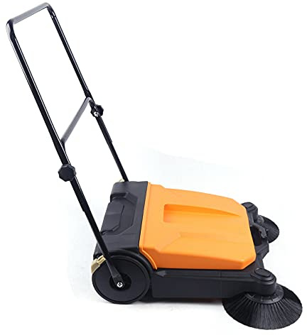 Futchoy Industrial Floor Sweeper 26 15L Hand-Push Sweeping Sweeper 360° Rotary Sweeper for Indoor Outdoor Orange