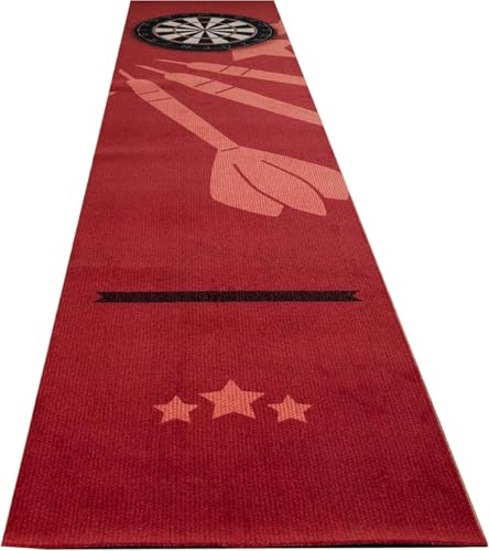 Studio M - Dartteppich mit Oche 60x300 cm – Bodenschutzmatte für Steeldarts – mit Abwurflinie (ab 237 cm) für korrekten Abstand – rutschfest – rot