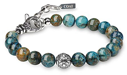 COAI Bracciale da Uomo in Pietre Naturali con Perla Fleur de Lis in Acciaio Inox, Bracciale Azzurrite da Uomo