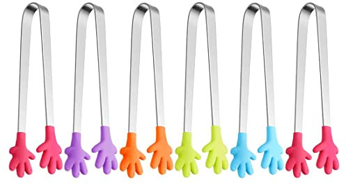 YATEICBC Mini Pinze in Silicone di Mano Mini Pinze da Cucina per Insalata di Ghiaccio Alimentare Zucchero (6 Pezzi)