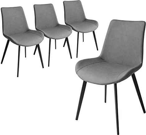 HIPIHOM Dining Chairs Set of 4, Modern Kitchen & Dining Room Chairs, Upholstered Faux Leather Cushion Seat and Sturdy Metal Legs (4 Grey Chairs)