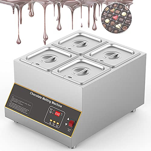 Pentola Per Cioccolato Professionale,Fonduta Di Cioccolato Elettrico Con Controllo Digitale Da 500W,Macchina Per Temperare Il Cioccolato Da 20 Libbre,Acciaio Inossidabile,Scaldino Commerciale,4-Tank
