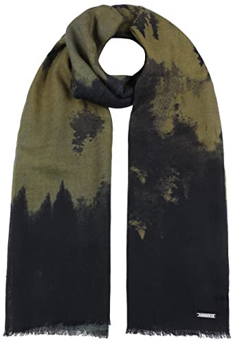 Stetson Devico Wollschal Damen/Herren One Size (ca. 93 cm x 84 cm) - Webschal aus 100% Wolle - Zweifarbiger Langschal - Mit Fransen - Batik-Look - Mit Markenemblem - Herbst/Winter oliv One Size