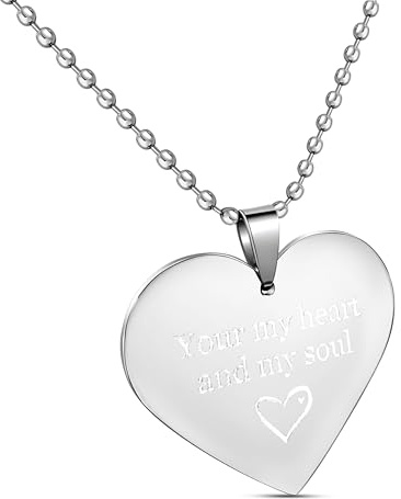 Hanessa Personalisierte Kette mit Gravur Edelstahl 60 cm mit Anhänger Herz in silber - Personalisierte Halskette für Frauen - Personalisierter Schmuck Damen