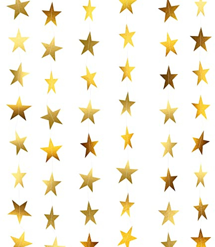 50 Feet Reflective Star Garland, Paper Glitter Star Garland Banner Decoration Sparkling Gold Star Banner Twinkle Little Star Garlands Backdrop Decor for Graduation Wedding Birthday Party Supplies