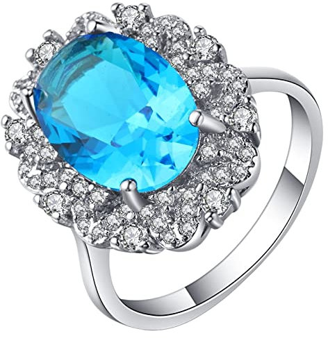 Aotiwe Ring Verlobung, Freundschaftsringe Beste Freundin Blume mit Ovalem Zirkonia Silber Blau Größe 62 (19.7)