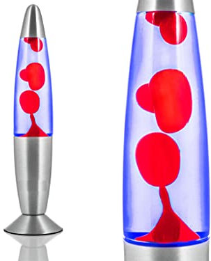 Almineez Magic 16” Lamp - Aluminium Soothing Colour Motion Wax and Liquid Novelty Retro Fun Gadget Gift for Home Bedroom Desk Table Decoration Mood Relaxation Light (Red Wax/Blue Liquid)