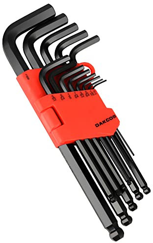 DAKCOS Innensechskantschlüssel Satz 13 tlg mit Kugelkopf Innensechskant Satz Winkelschlüssel Set SAE/INCH mit CR-V, 0,05 bis 3/8 Zoll, in Kunststoffclip