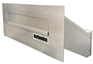 Flat Design Edelstahl Mauerdurchwurf Briefkasten DX-041 (Tiefe: 23-38 cm) - LETTERBOX24.de mit Namensschild