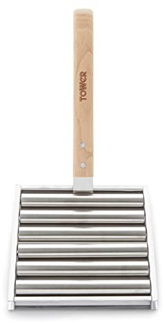 Tower BBQ Hot Dog Roller with Wooden Stay Cool Handle, Robust Construction, Stainless Steel