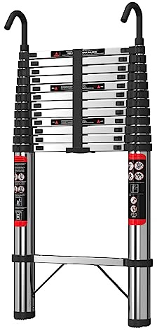 Scala telescopica da 5 m, con gancio, in acciaio inox, portatile, estensibile, scaletta per soffitta multiuso, capacità 150 kg, certificata 131