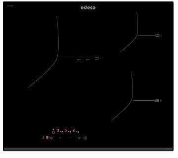 Edesa Placa Vitroceramica EVT-6328 B/A 3 Zonas, Radiante, Marco Biselado, Panel Táctil, 9 niveles de Potencia, Bloqueo de Seguridad, Indicador de Calor Residual, Negro