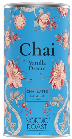 Nordic Roast | Chai Latte Tea | Vanilla Dream | 320g | Mélange instantané de poudre de thé chai, un thé noir épicé au lait, à savourer à la maison ou au café | Suffisamment pour 12-15 tasses