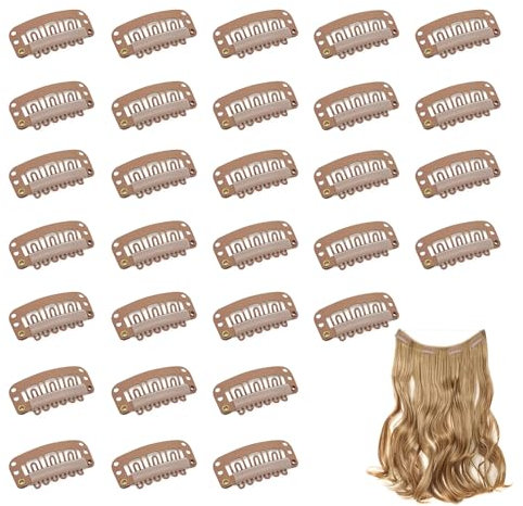 Dreamlover Pinces à Perruque en Métal pour Fixer les Perruques, Clips Cheveux pour Perruques et Extensions de Cheveux, Marron Clair, 30 Pièces