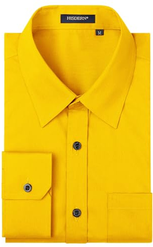 HISDERN Homme Chemise Manches Longues Chemises Slim Fit Chemise Casual Chemises Business Jaune M