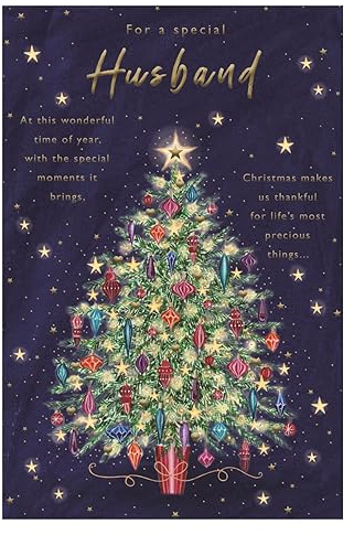 ICG Carte de Noël pour mari spécial – Carte Félicitations Sapin de Noël décoré avec des étoiles avec une feuille en relief et une finition pailletée