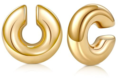 YUGDRUZY 18K Dupes Ohrringe Creolen, Ohrclips Damen Ohne Ohrlöcher Hypoallergen, Ohrklemme Vergoldete, Ear Cuff Modeschmuck Geschenke für Den Valentinstag, Gold