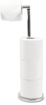 OHS Free Standing Toilet Roll Holder, Silver Metal Toilet Paper Holder Bathroom Accessories Folding Toilet Roll Storage Stainless Steel Standing Paper Roll Holder