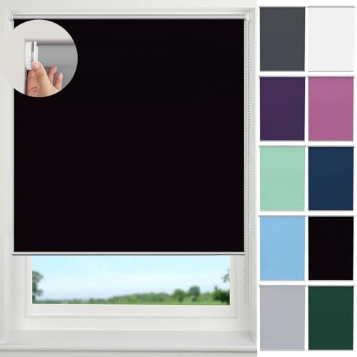 Rollo Seitenzugrollo für Fenster 70 x 130 cm, Hitzeschutz und Sichtschutz, Seitenzugrollo Verdunkelungs-Rollo, inkl Montagematerial für Fenster und Tür, Schwarz
