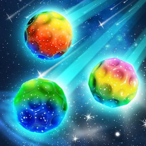 Chimoo 3 Stück Moon Jump Ball - Hohe Springende Globe mit Knallendem Geräusch, Gummi Spaceball 7 cm Galaxy Mini Bouncy für Kinder im Freien