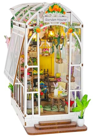 Book Nook Casa Delle Bambole in Legno, Miniatura Fai Da Te, Modello di Casa Puzzle con Luci LED, Casa, Decorazione Scaffale, Regalo Di Vacanza (Serra)…