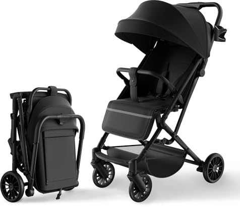 HaShow Kinderwagen Kompakter Buggy,Kann in Flugzeugen Genommen Werdenr, mit Verstellbarer Rückenlehne und Ablagekorb für 0-3 Kinder, Schwarz…