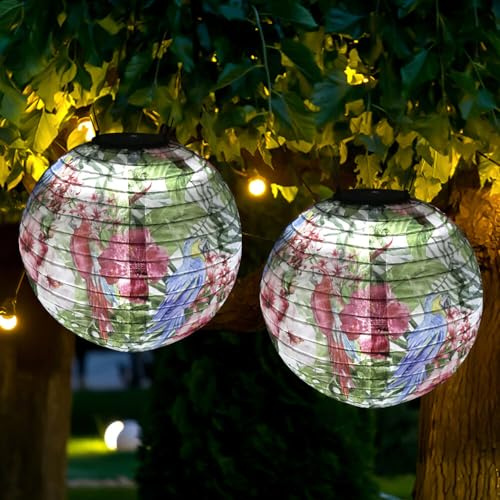 HOVCEH LED Lampions Außen Solar, 2 Stück Solarlaterne für Außen Hängend, LED Laterne Outdoor Solar Wetterfest, Hängende Wasserdicht Nylon Garten Laterner für Hof, Fest Deko (Warmweiss, ø25CM)