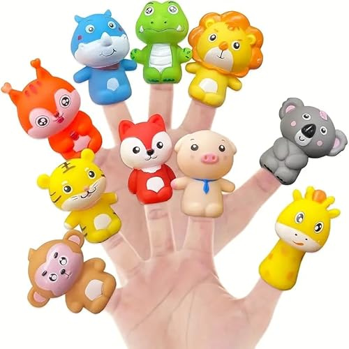 PLAYZOCO Marionetas Dedos Peluche Animales, Juego de títeres de Dedo de Animales, Juguetes Educativos, Marionetas Animales, Títere de Dedo, Finger Puppet, Material Goma, 10 Unidades